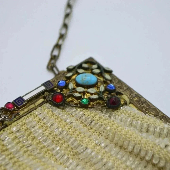 Antique Enamel Rhinestone Jeweled Glass Beaded - Picture 6 of 8